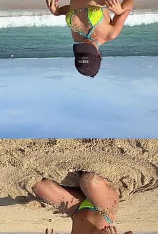 Teasing on the Beach in Micro Bikini on the Sand