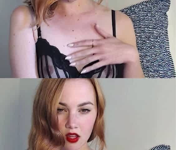 Amateur redhead fully nude on bed and masturbating