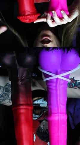 Skinny teen brunette masturbating with toy
