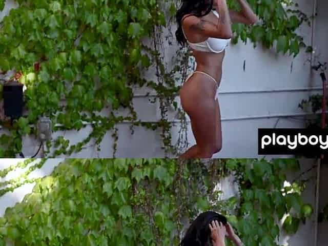 Smokin' sexy large boobs oriental chick posing bare outdoor