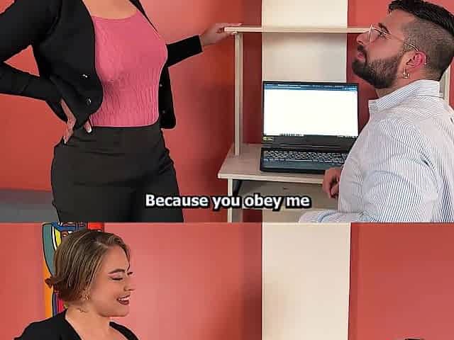 Breasty boss likes to boss her impressive employee and they end up screwing hard