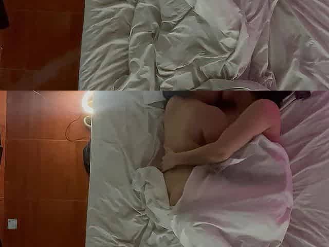 Lesbian babes take refuge below the sheets and end up touching their want in the darksome