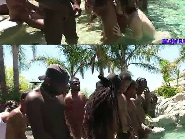 Let's do a BLOWBANG in the pool with a bukkake finish!