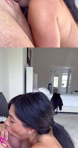 Big tit brunette sucks a big cock blowjob POV