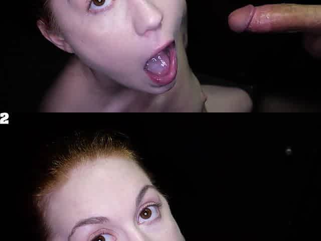 Redhead slut Ellie Murphy gets her mouth filled with cum.