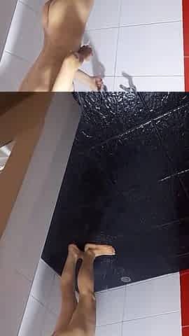Wife Gives a Rich Blowjob and Is Fucked Hard by a Tall and Thick Brunette in a Hotel Bathroom