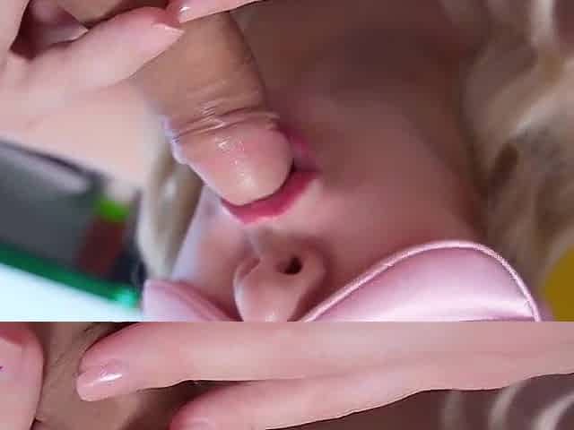 Gentle ASMR oral job close-up with cum in throat