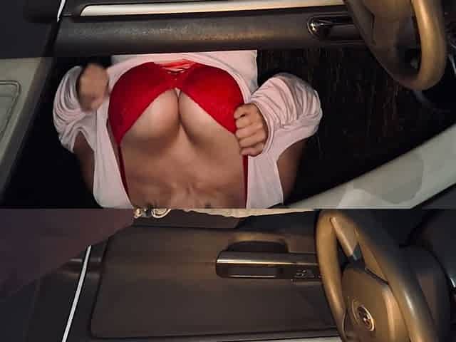 Voyeur in the Car on a Rest Area, I Jerk Him off with My Breasts, Empty His Balls, He Uses Me Like a Whore and Squirts in My Mou