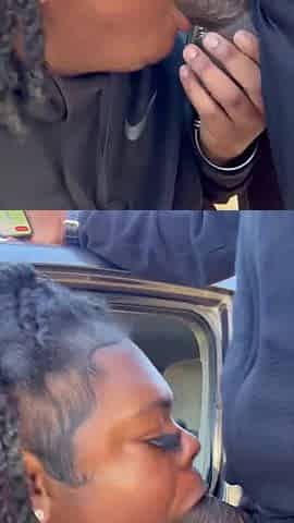 Black BBW Sucks Dick Outside And Gets Caught At The End