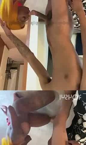 Golden-haired Black girl takes her 1st large ebony rod
