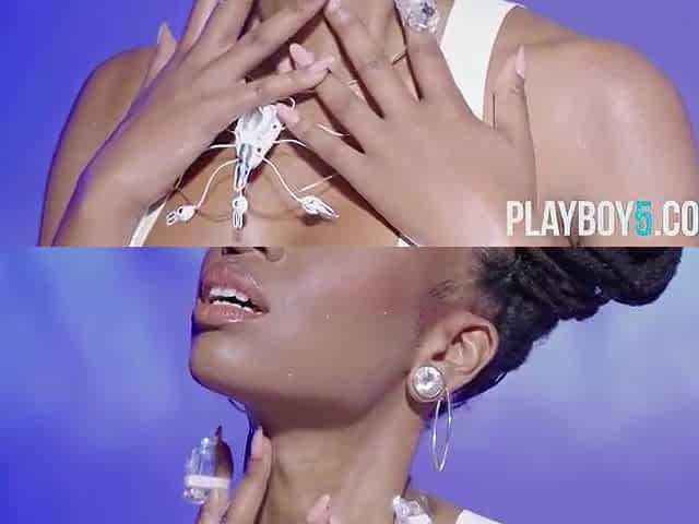 Kinky black teen gal SaBrea Phenix solo softcore for Playboy