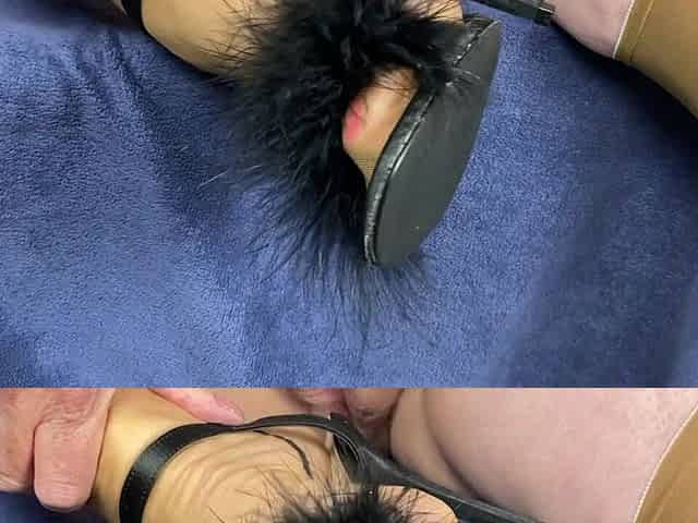 Mrs Mature Feet Wearing Her Sexy Fluffy Sandals and a New Bra