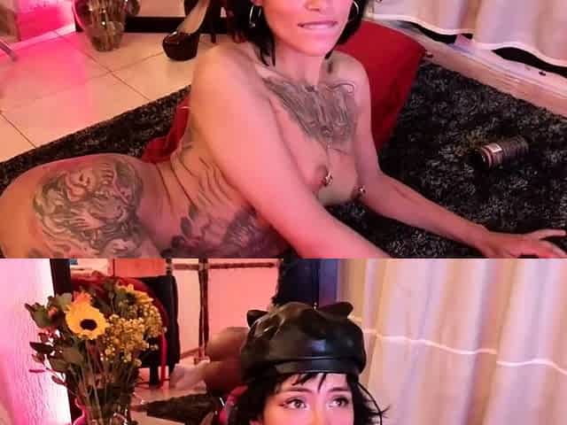 Brunette milf in stockings masturbating by dildo on webcam