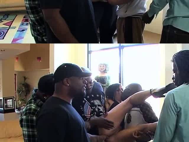 Cute bae shared in interracial gangbang
