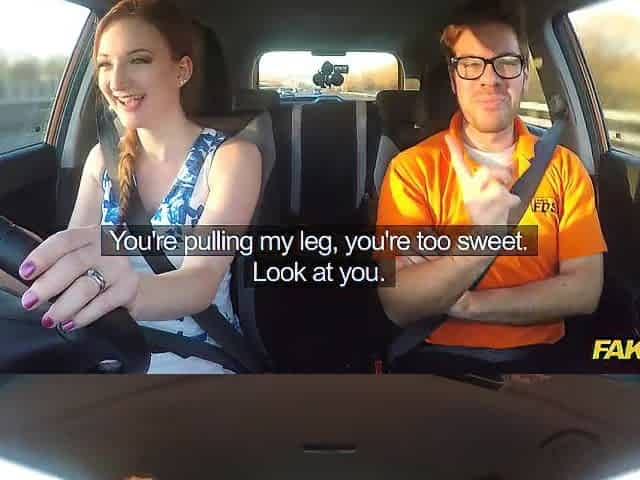 British Ginger Chick has Great Melons and a MESSY little SECRET - Fake Driving School