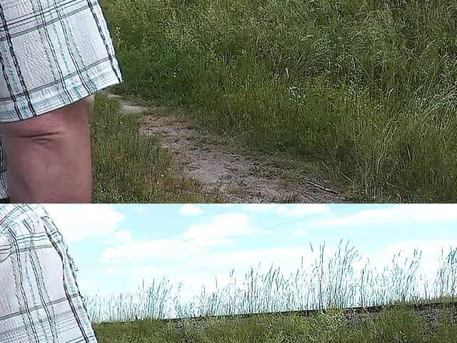 Dude urinates woman holds hands his weenie close-up. DuBarry intimate collection
