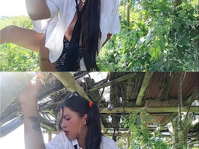The dissolute old stepfather bangs his breasty, curvy stepdaughter in the countryside