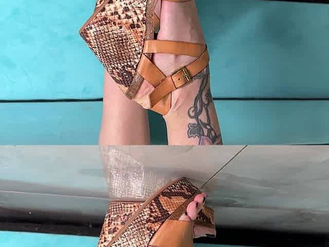 My New Wedges and Black Toenails Polish on Long Toes