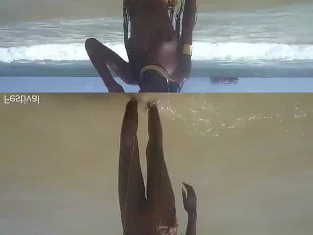 At the beach with a slim tribe bitch