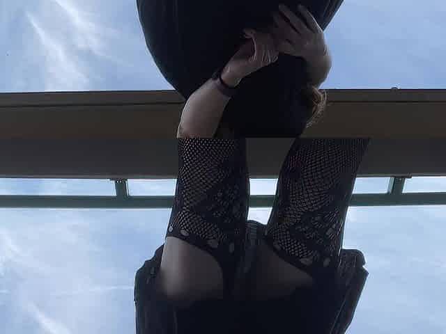 Gal tries to hold her pee in hawt underware fishnets high heels omorashi peeing upskirt