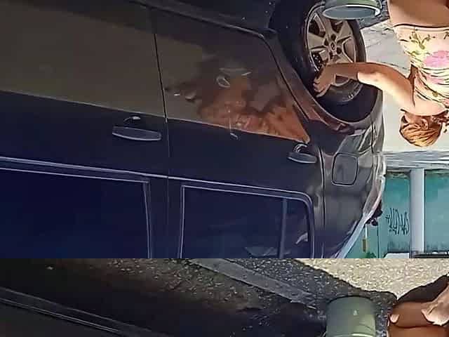 HOT GIRL WASHES HER CAR SHOWING OFF ON THE STREET