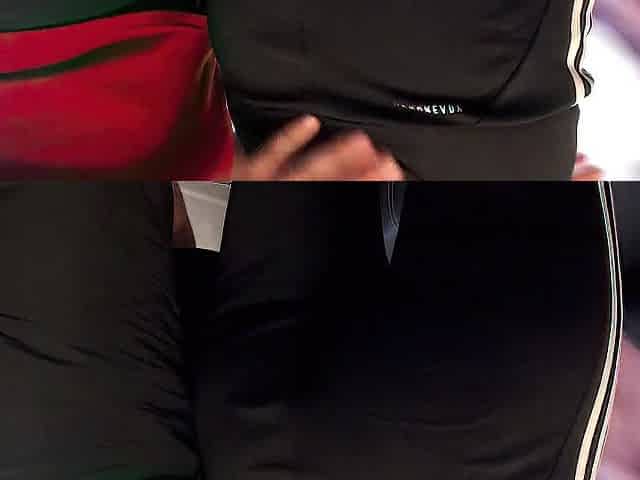 Taut butt in ebony leggings and pants