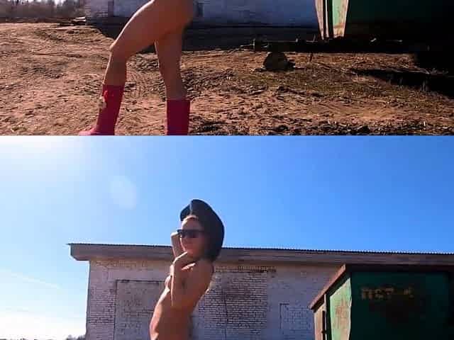 Naked Blonde Russian Teen Walks on the Farm