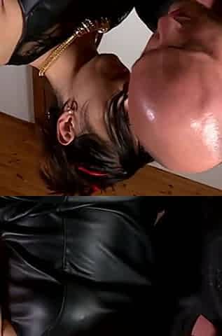 Leather brunette with big ass gets smashed in her pink pussy
