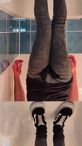 Pissing My Slim Jeans And Sneakers After A Rainy Walk In The Forest