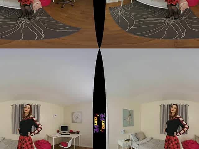 Red And Black; Stunning Redhead Solo Vr Striptease