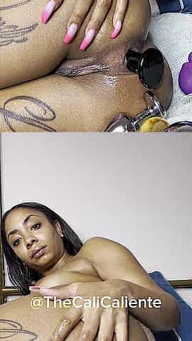 Black whore stretching out Anal opening with biggest anal-plug and double stuffing my holes