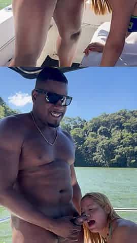 Large-dicked ebony dude banged a married nymph's little butt on a boat and her spouse recorded anything.