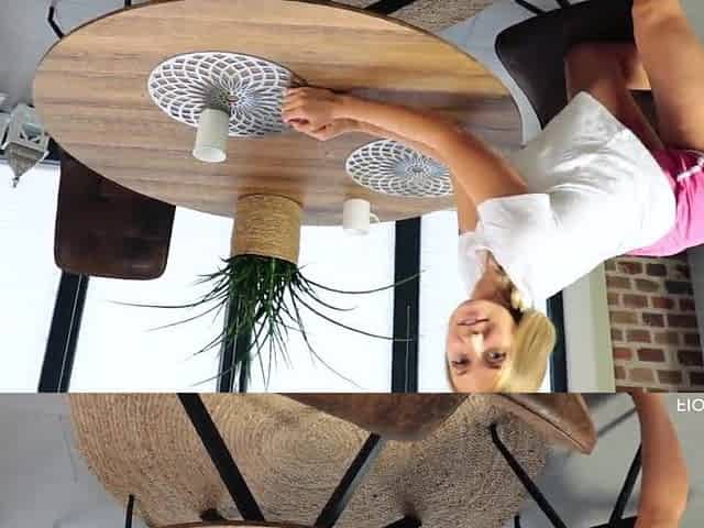 Golden-haired chick gets screwed to climax on the kitchen table