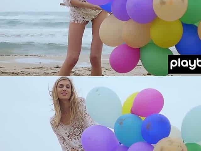 Italian mature blond plays with balloons