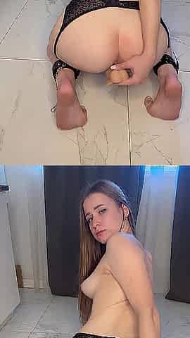 Topless in hot leopard pants, kneeling and banging myself with a sex toy from behind. Sub OF ????