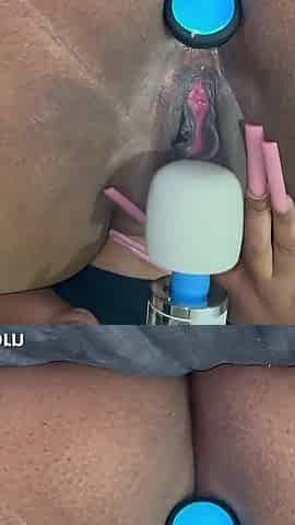 Stimulating My Clit with Magic Wand Vibrator Butt Plug in My Ass