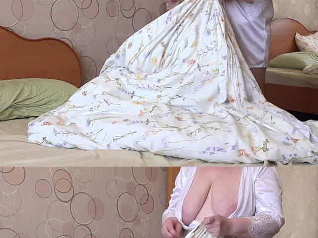 A Busty MILF with a Big Ass in White Panties Behind the Scenes. a Home Camera Watches a Mature Housewife. PAWG.