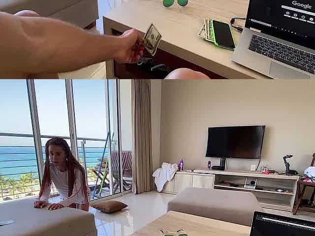 Room Service Shy Youthful Hotel Maid drilled by pervert guest for cash - Mia Bandini