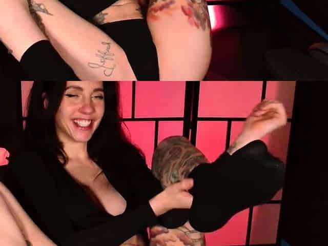 Sexy leggy brunette enjoys foot fetish
