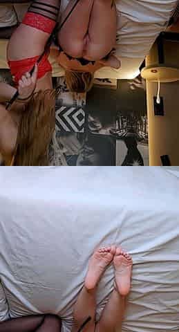 Blonde and brunette lesbian babes love
