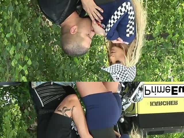 Tattooed breasty blond gets her juicy vagina drilled outdoors