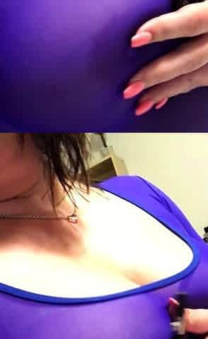 Busty curly brunette with big boobs fucks on couch