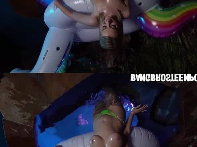Breasty GF gets drilled by the pool