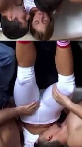 Threesome Slut Gaping Pussy and Ass Dripping Wet