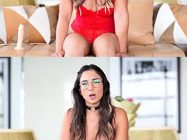 Solo brunette in lingerie masturbates