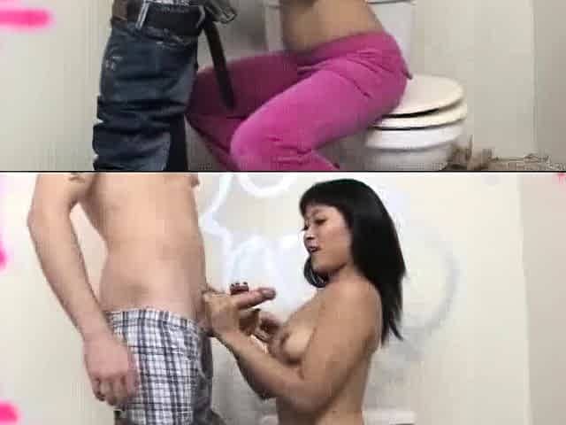 Asian babe Yuki Mori is in the bathroom when a large cock