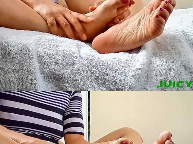 Small Asian Bare Feet Giving Myself Some Self Care - Oily Foot Massage Volume 3