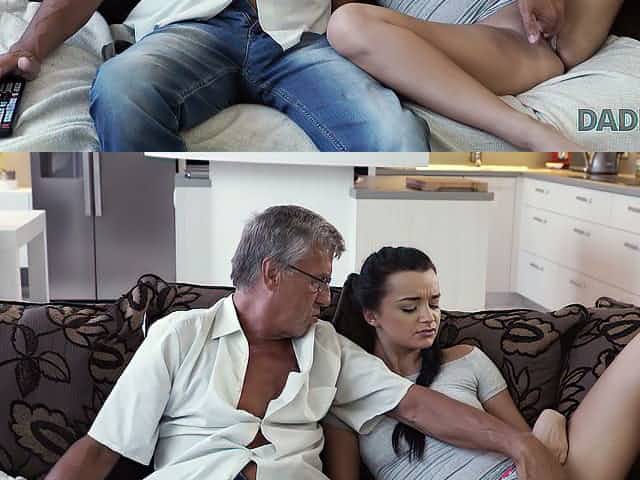 Grey haired nerdy man is happy to work on pussy of lovely Erica