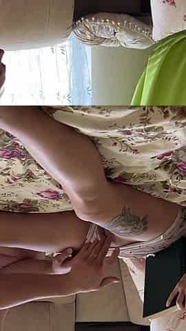 Step Son Fingering His Step Mom While She Reading a Book, and Then Fuck and Cum Inside.