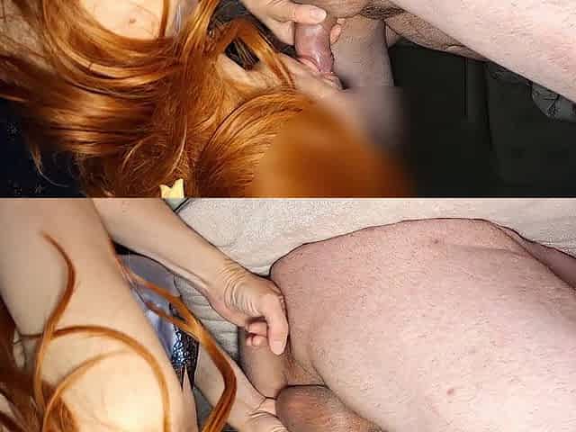 Blow job with prostate massage, dude groans in delight.
